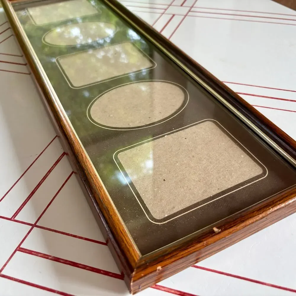 Vintage Wood Collage Picture Frame 5 Openings Brown Mat 20.5